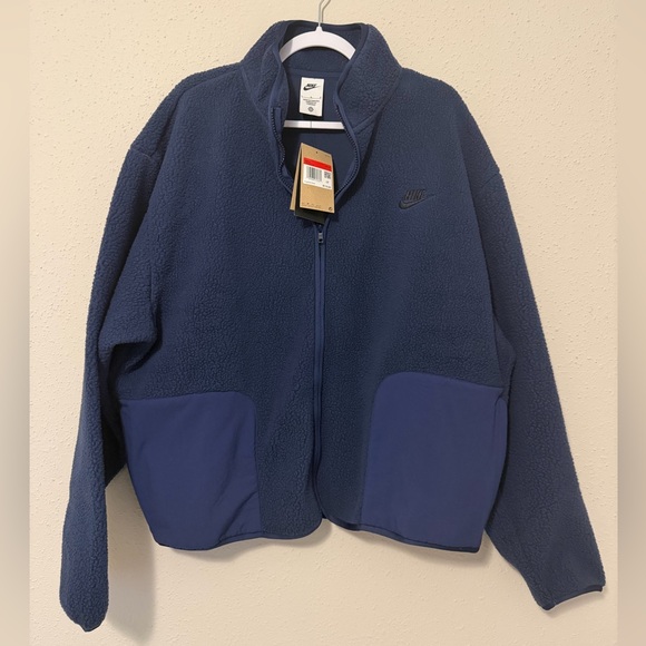 Nike Club Fleece Sherpa Oversized Full Zip Jacket Blue Men's NEW Large